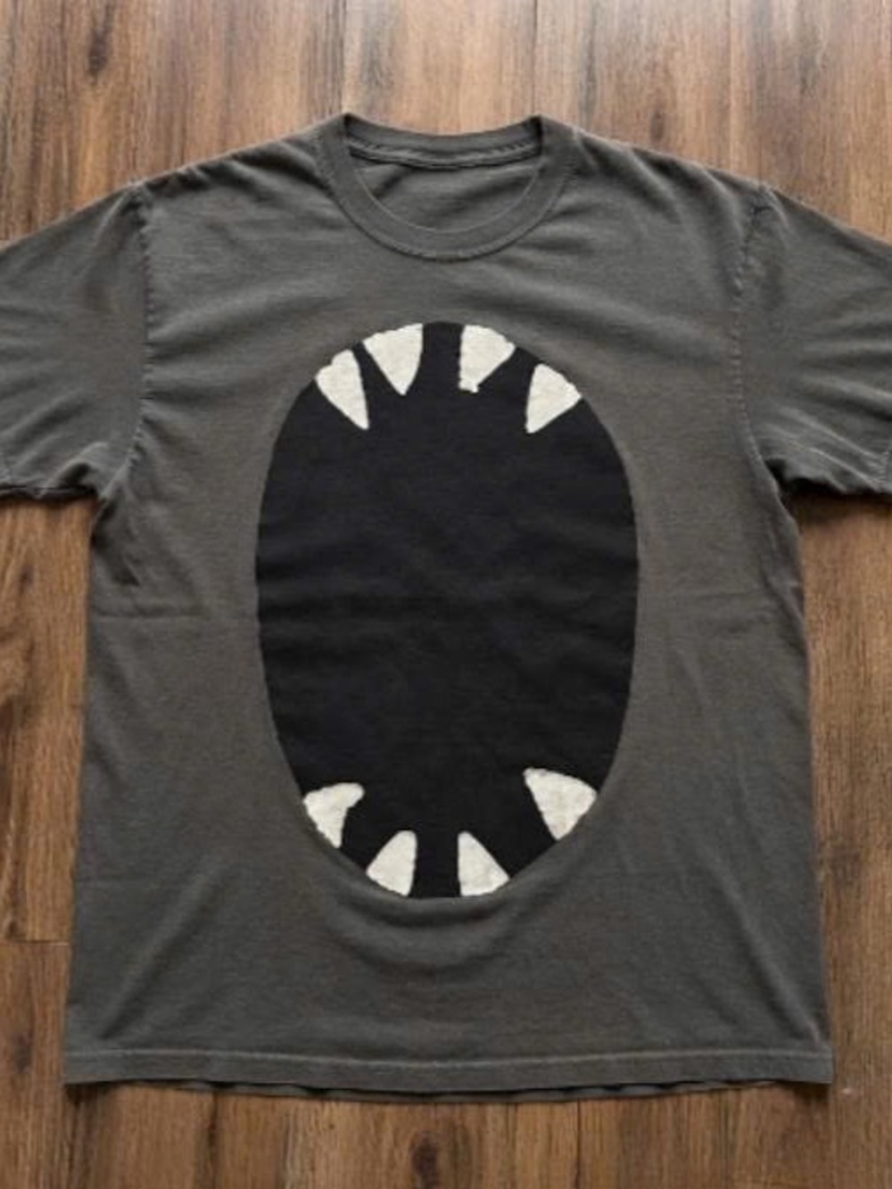 Men's Gray Graphic Tee with Black Mouth Design